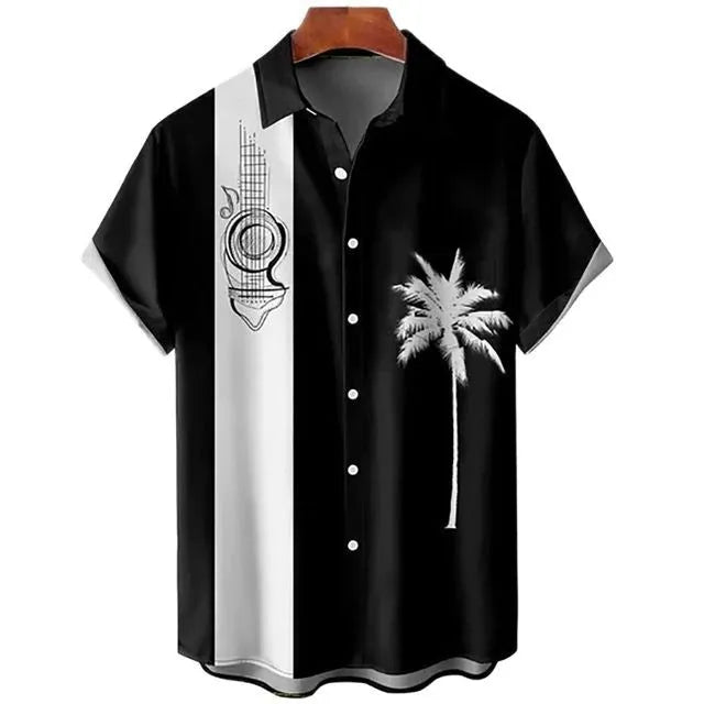 Men's slim fit casual shirt with 3D floral print on lightweight polyester fabric