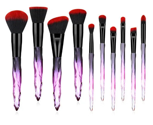 10 clear crystal diamond shank foundation brushes with artificial fibre bristles in four colour options