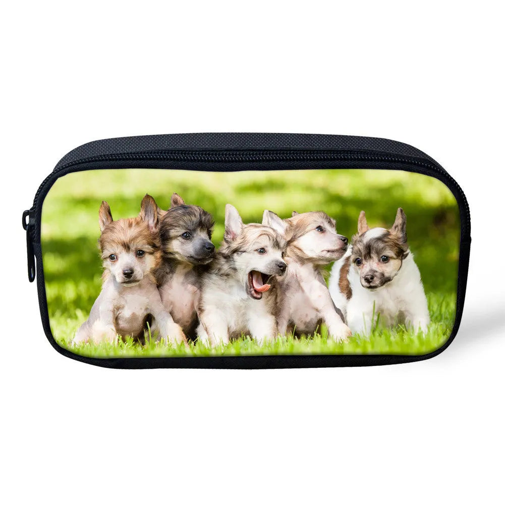 Customised pattern polyester large capacity pencil case with zipper closure 10x21x4cm