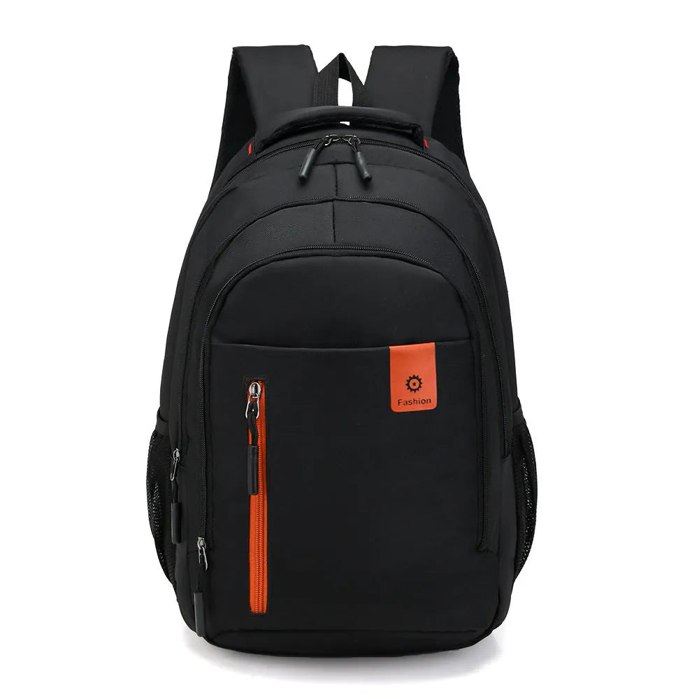 Blue lightweight Oxford fabric backpack for teenagers with side zip pockets and padded straps.