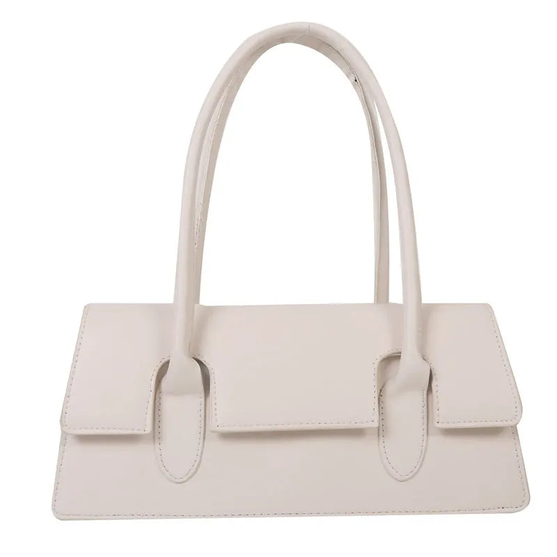 Women's horizontal square shoulder bag in PU leather with decorative stitching and single strap