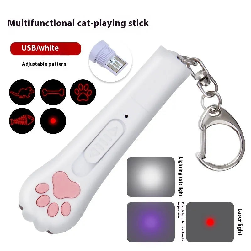 Plastic cat teasing stick with laser functions and moonlight lamp in blue colour option