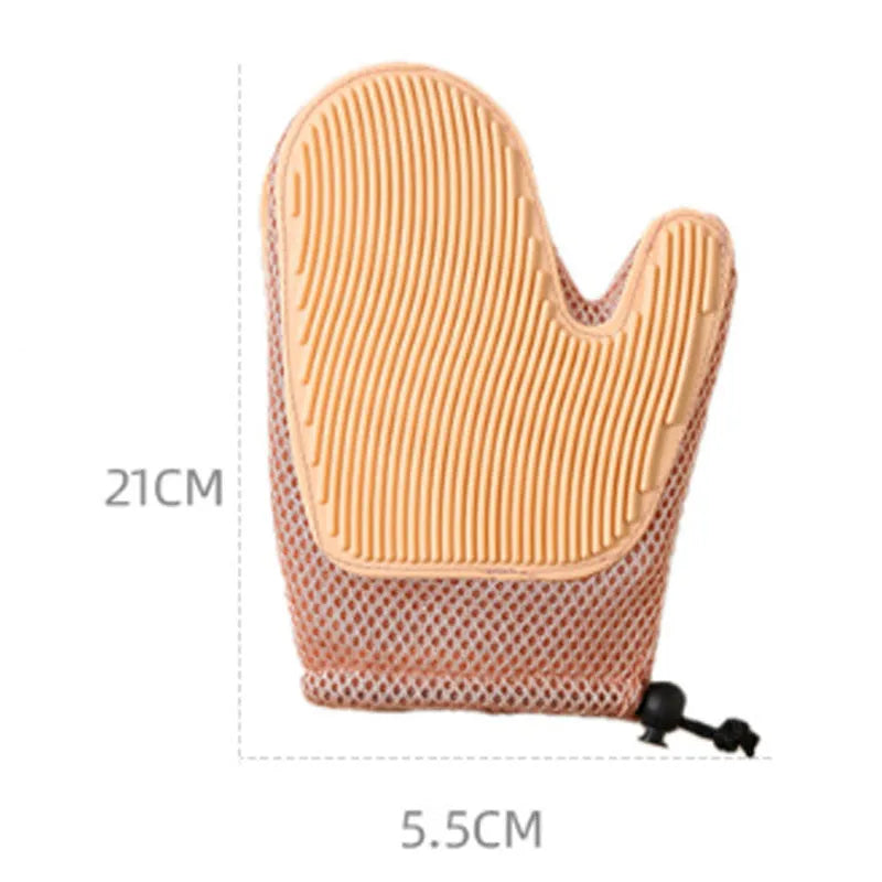 Pet hair removal grooming mitt for cats and dogs showing mesh texture and TPR construction