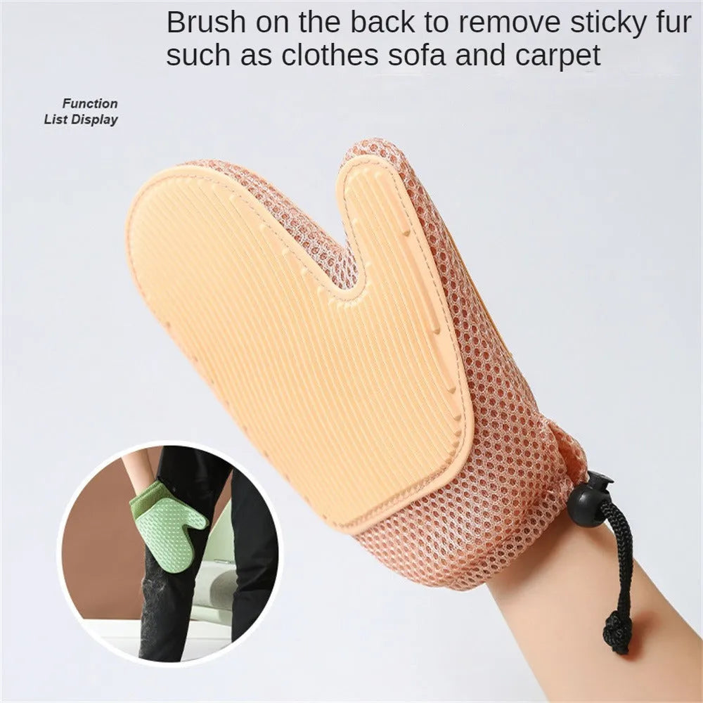 Pet hair removal grooming mitt for cats and dogs showing mesh texture and TPR construction