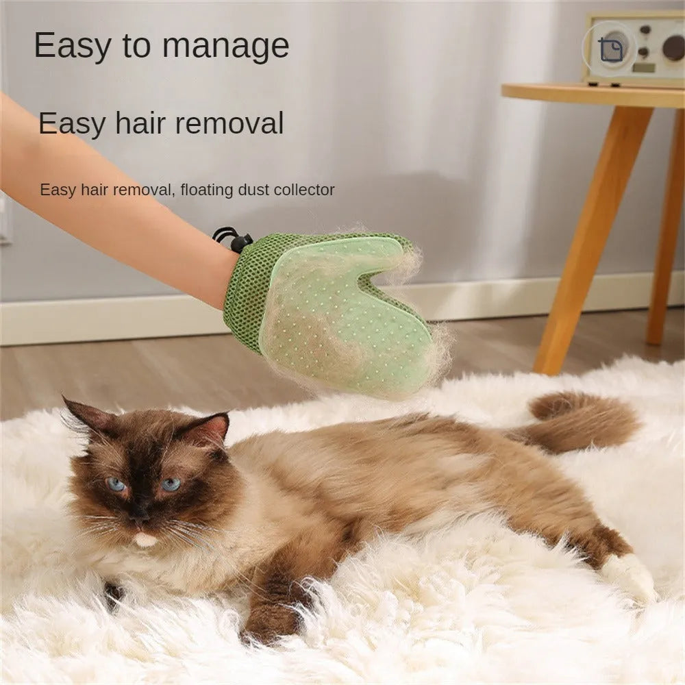 Pet hair removal grooming mitt for cats and dogs showing mesh texture and TPR construction