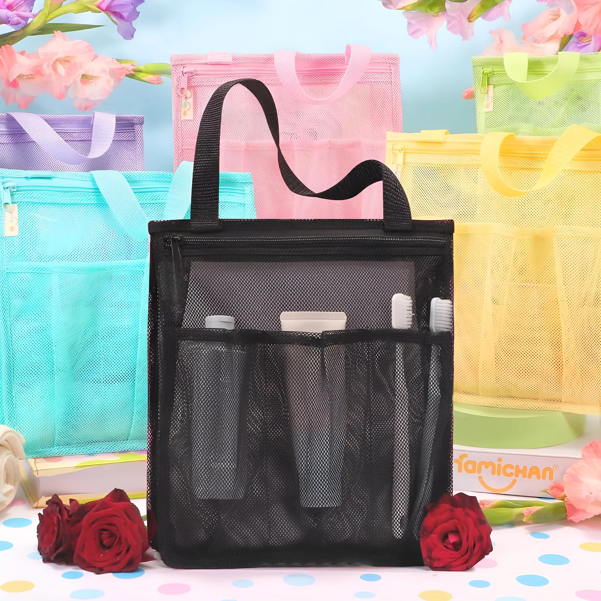 European style polyester swimming gym bag with separate wet-dry compartment and mesh exterior pocket
