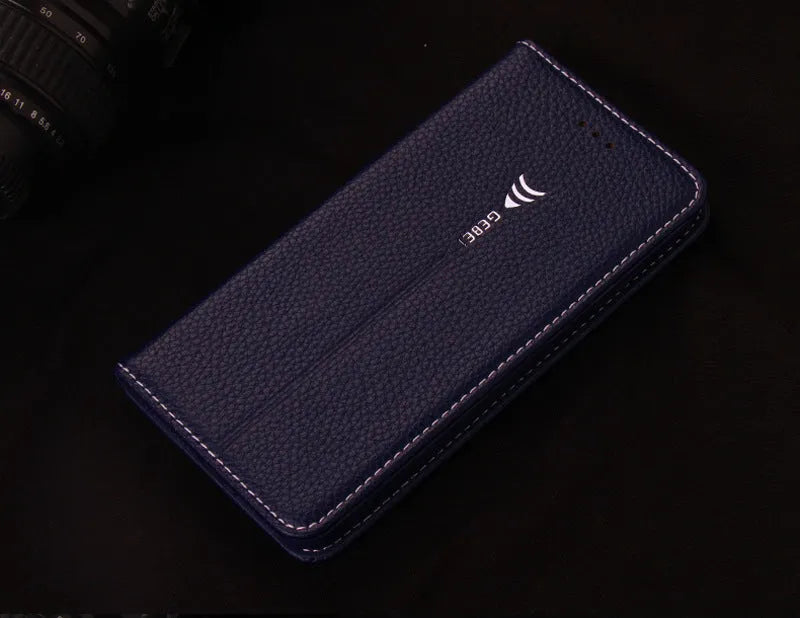 Brown PU leather wallet phone case for iPhone showing card slots and cash pocket.