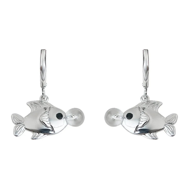 Copper bubble fish earrings with goldfish design and electroplated finish