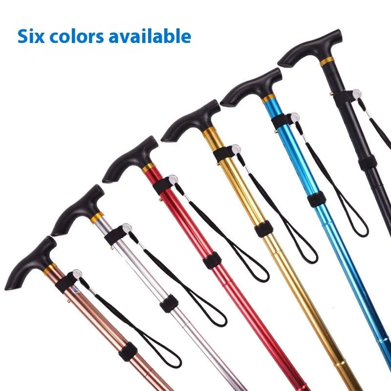 Aluminum alloy folding walking stick with adjustable height and non-slip rubber tip