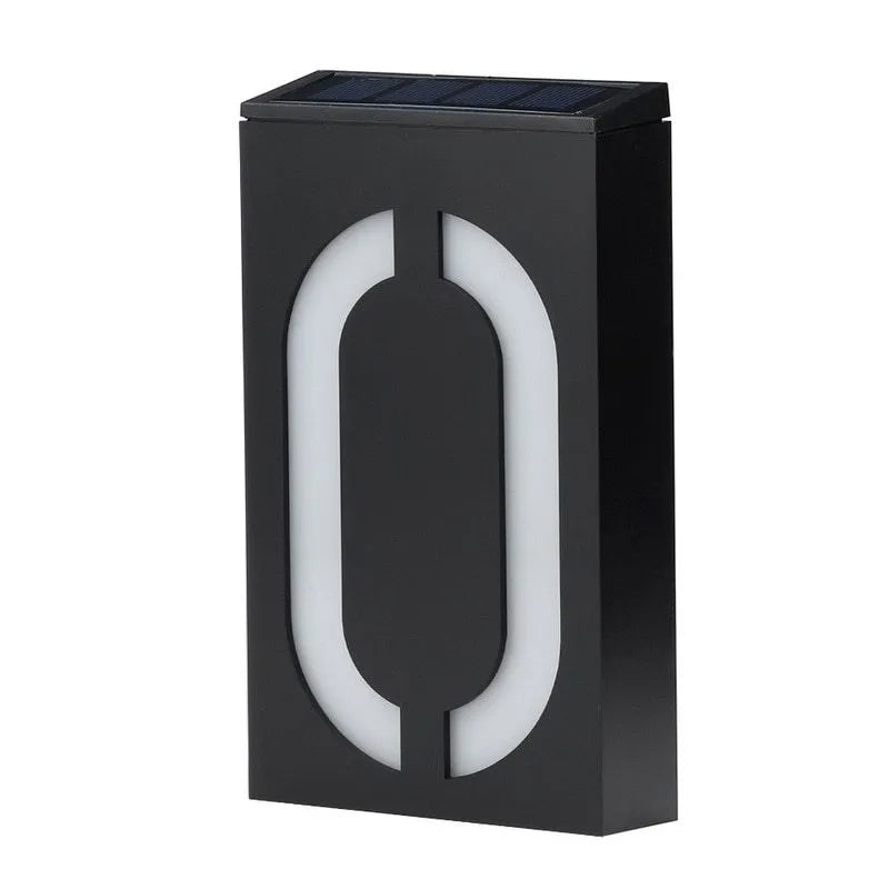 Solar powered outdoor house number light with LED illumination and concealed mounting design