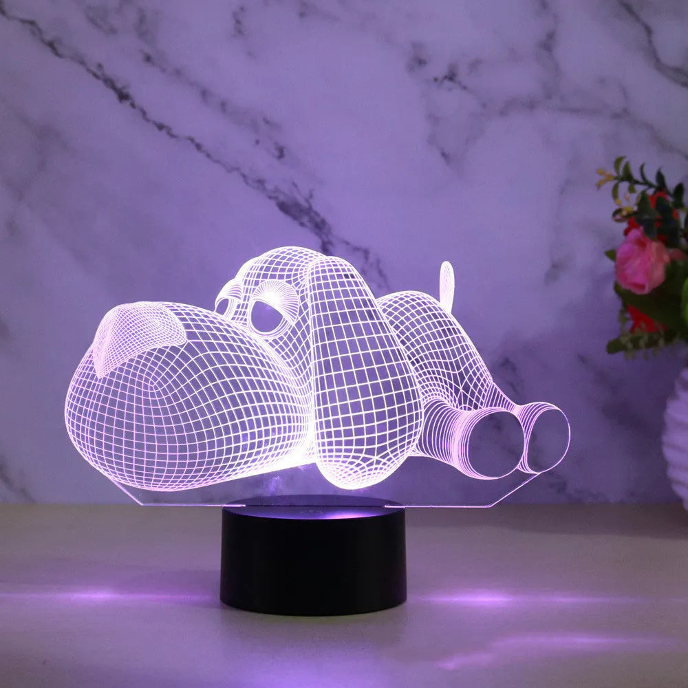 Doggo Desktop Lamp showing 3D illusion effect with multi-colour LED lighting