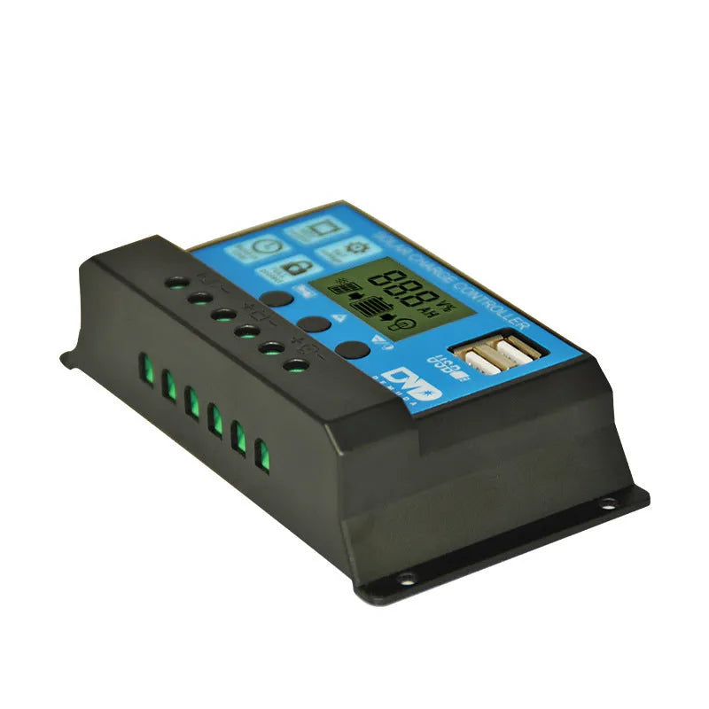 Solar LCD charge and discharge controller with large screen and PWM charging for lead-acid batteries