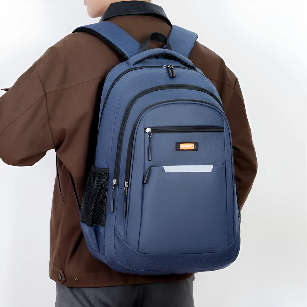 Casual grey men's backpack made of Oxford cloth with a breathable back panel.