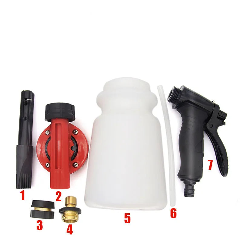 Blue high pressure garden spray gun for watering flowers and pesticides on a white background.