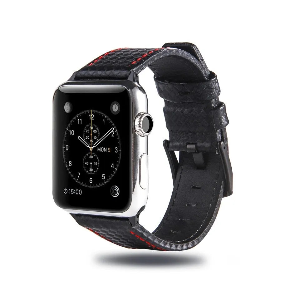 Carbon fibre leather Apple Watch strap in multiple colours with PC hard case