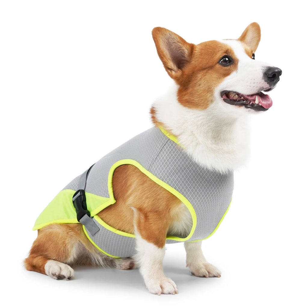 Polyester dog cooling vest in light grey, lake blue, pink or blue for heatstroke prevention