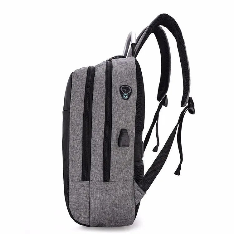 Anti-theft nylon backpack large 20L capacity with zip closure, colour contrast pattern, Korean style, available in black blue grey purple red