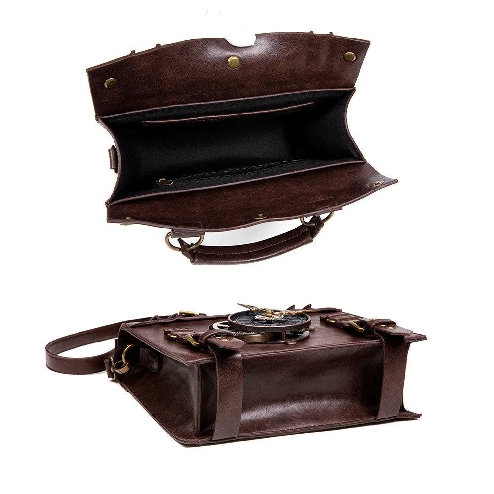 Bronze steampunk industrial retro shoulder bag with metal hardware 25x21x9cm