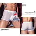 Men's striped boxer briefs in black, white and dark grey nylon with high elastic free size fit