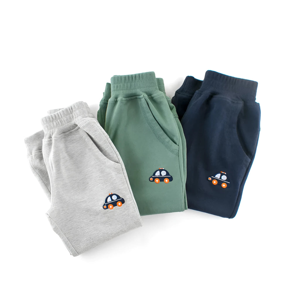 Children's Korean-style sweatpants in blue with cartoon pattern, soft fabric, for boys aged 3-8 years