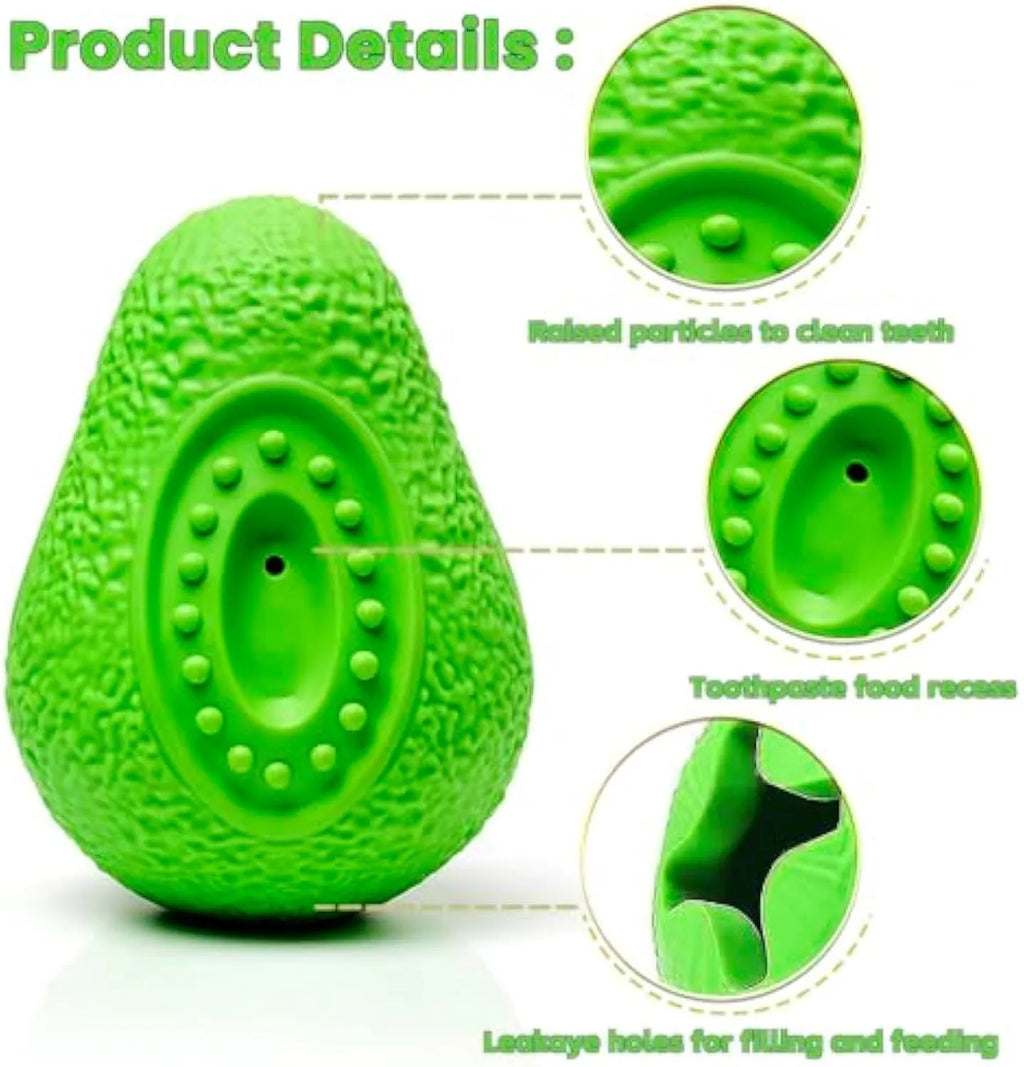 Green avocado-shaped natural rubber dog chew toy for aggressive chewers.