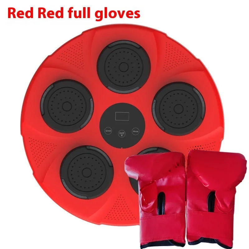 Wall-mounted smart boxing trainer sandbag with LED lights on black ABS surface, showing mounting brackets.