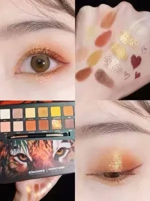 Explorer twelve-colour animal theme eyeshadow palette with twelve pressed powder shades
