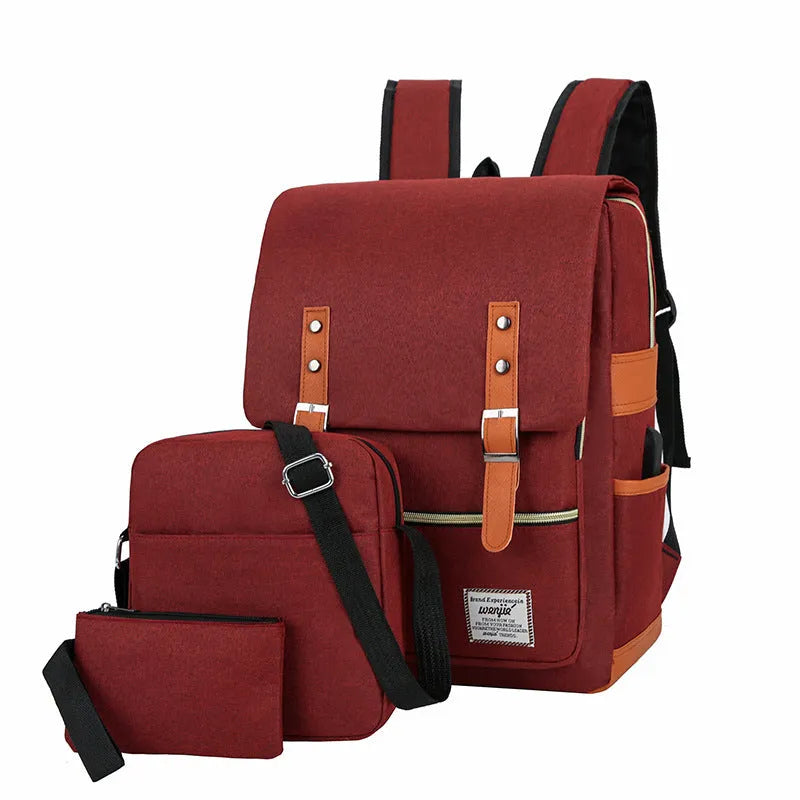 Three-piece business travel backpack in Oxford cloth with curved shoulder straps