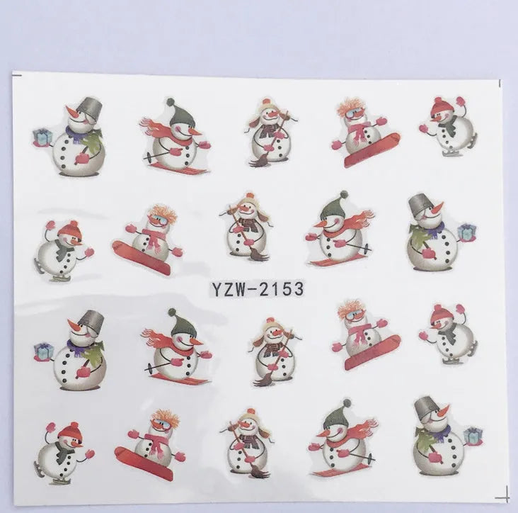 Christmas explosion models water transfer nail stickers with full coverage festive designs in 23 styles on white background