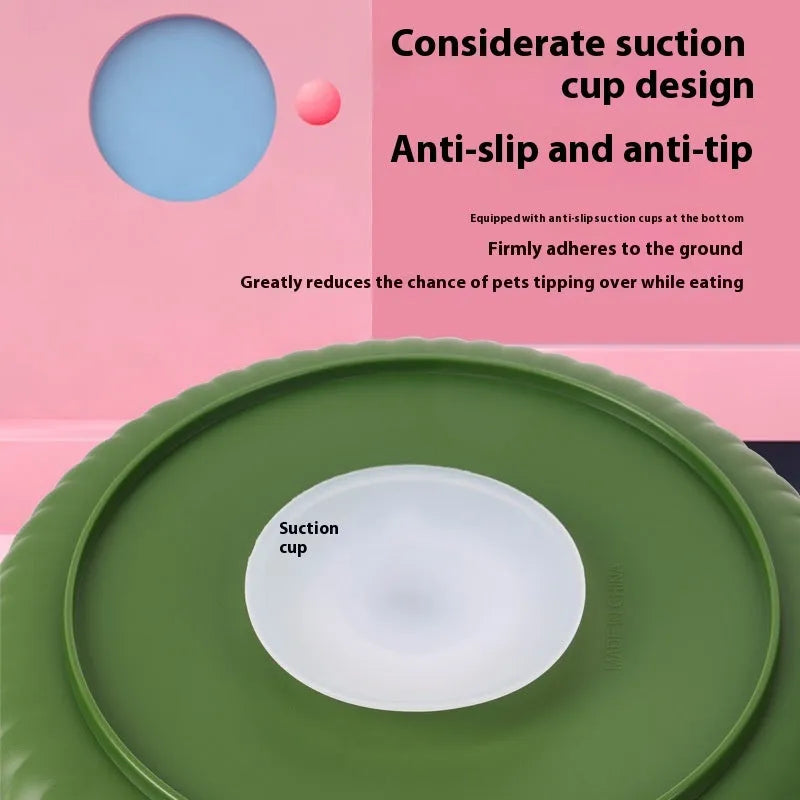 Pet feeding bowl with rotating game board and anti-choke silicone pad in multiple colour options
