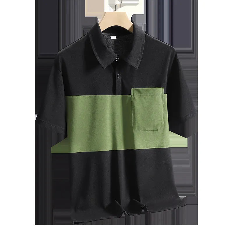 Men's ice silk quick-dry polo shirt in black with short sleeves and collar
