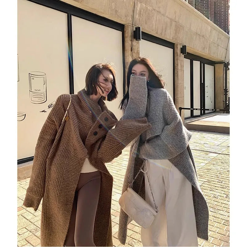 Chenille large lapel long cardigan jacket for women, autumn winter, average size, colour camel