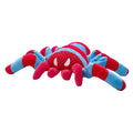 Red teddy dog chew toy with squeaker for tooth cleaning and boredom relief