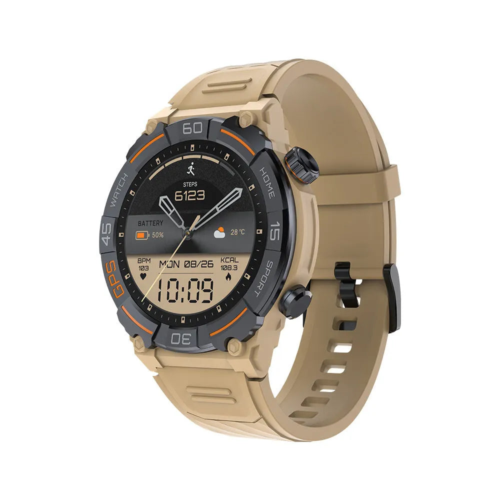 MG02 smart watch in black, khaki or silver orange with adjustable strap and TFT touch screen display