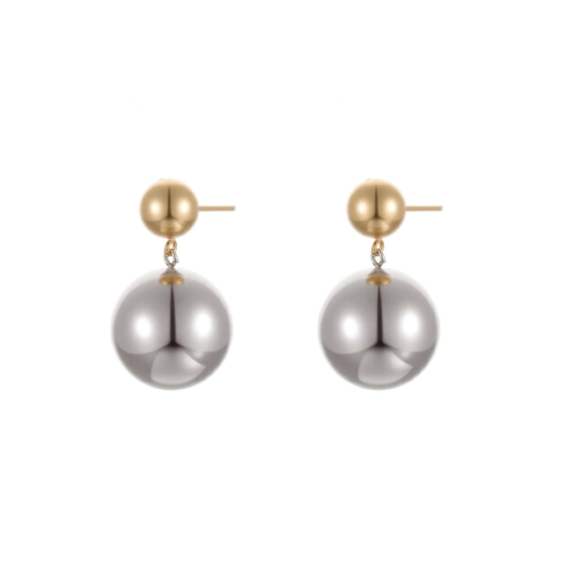 Stainless steel ear studs with round beads and colour-block design