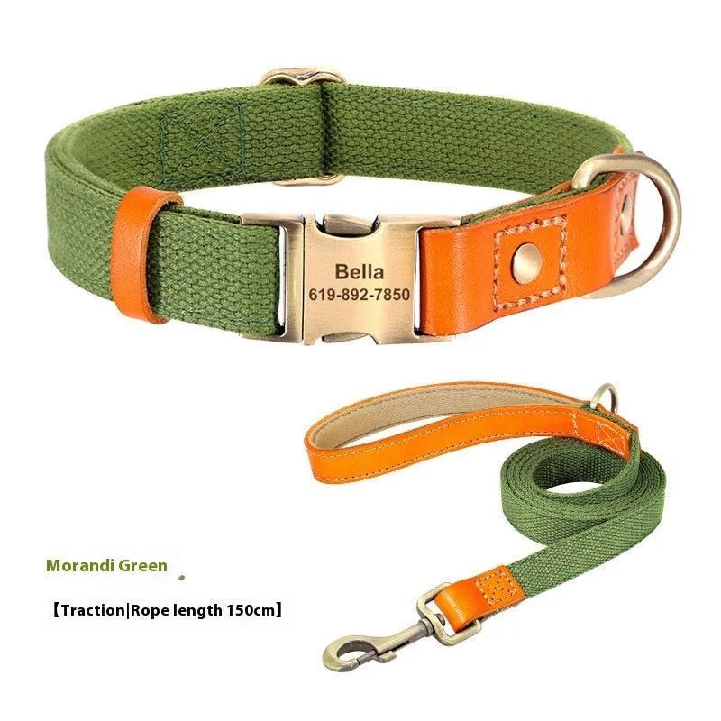 Small dog mohair collar and leash set in green with lettering decoration