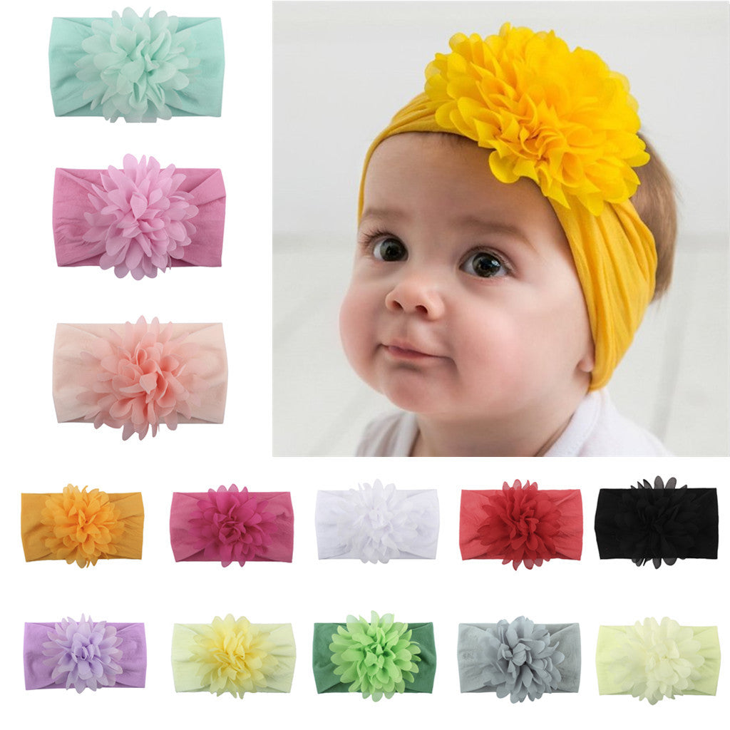 Sweet Chiffon Flower Baby Hairband - Super Soft, No-Mark Nylon Headdress for Princess Girls, 0-36 Months