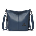 Women's large capacity soft PU leather bucket bag in five colours red green blue black yellow with slit pocket