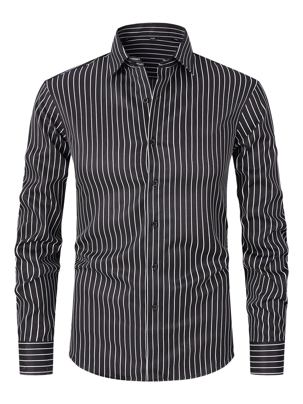Men's striped long sleeve business shirt in polyester blend fabric with slim fit cardigan styling