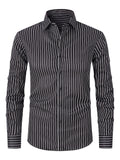 Men's striped long sleeve business shirt in polyester blend fabric with slim fit cardigan styling