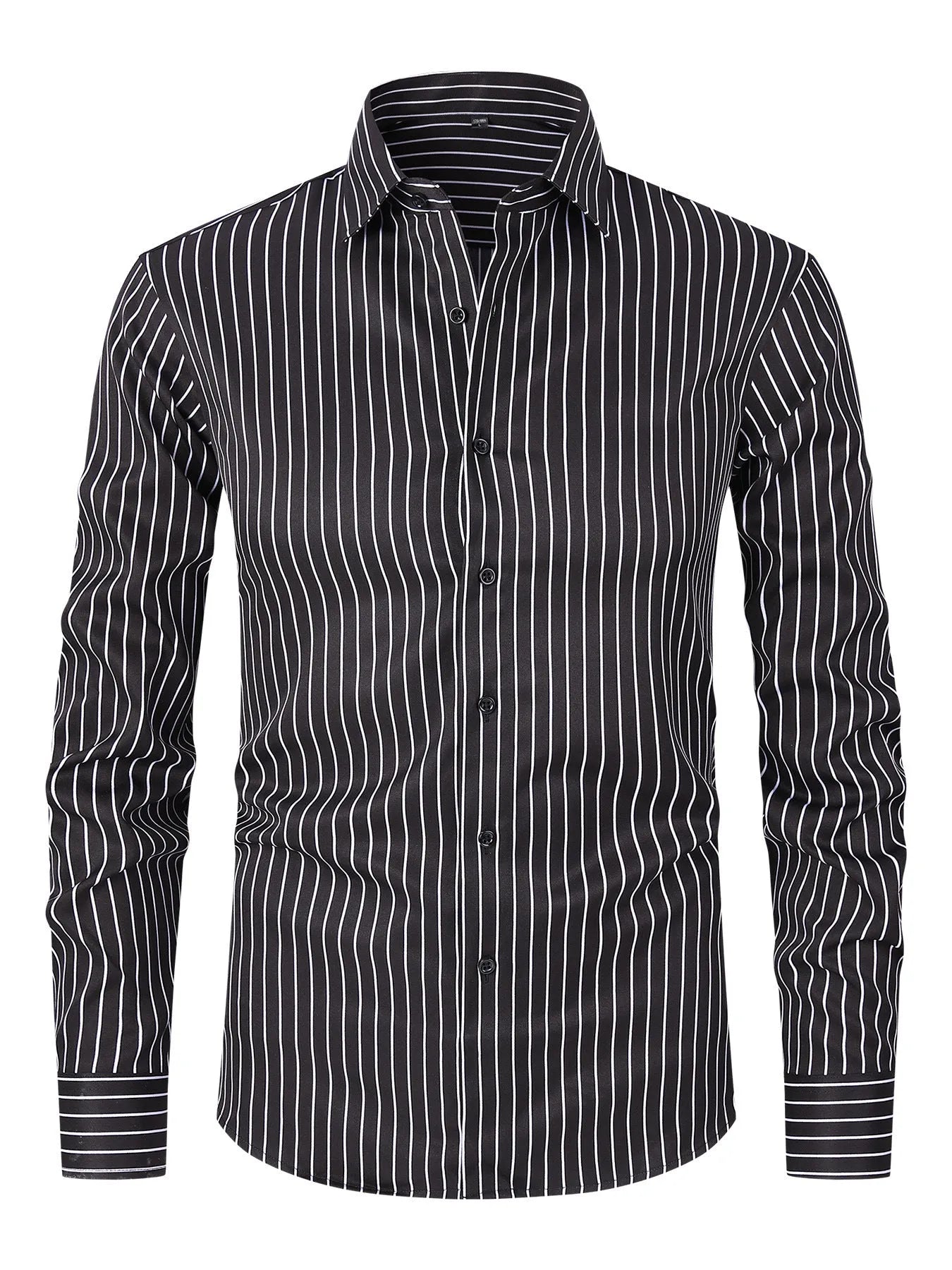 Men's striped long sleeve business shirt in polyester blend fabric with slim fit cardigan styling