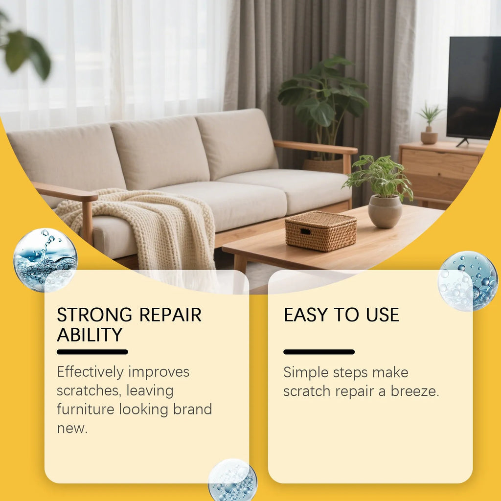 Wooden furniture scratch care agent bottle with microfibre towel for cleaning and polishing wooden surfaces