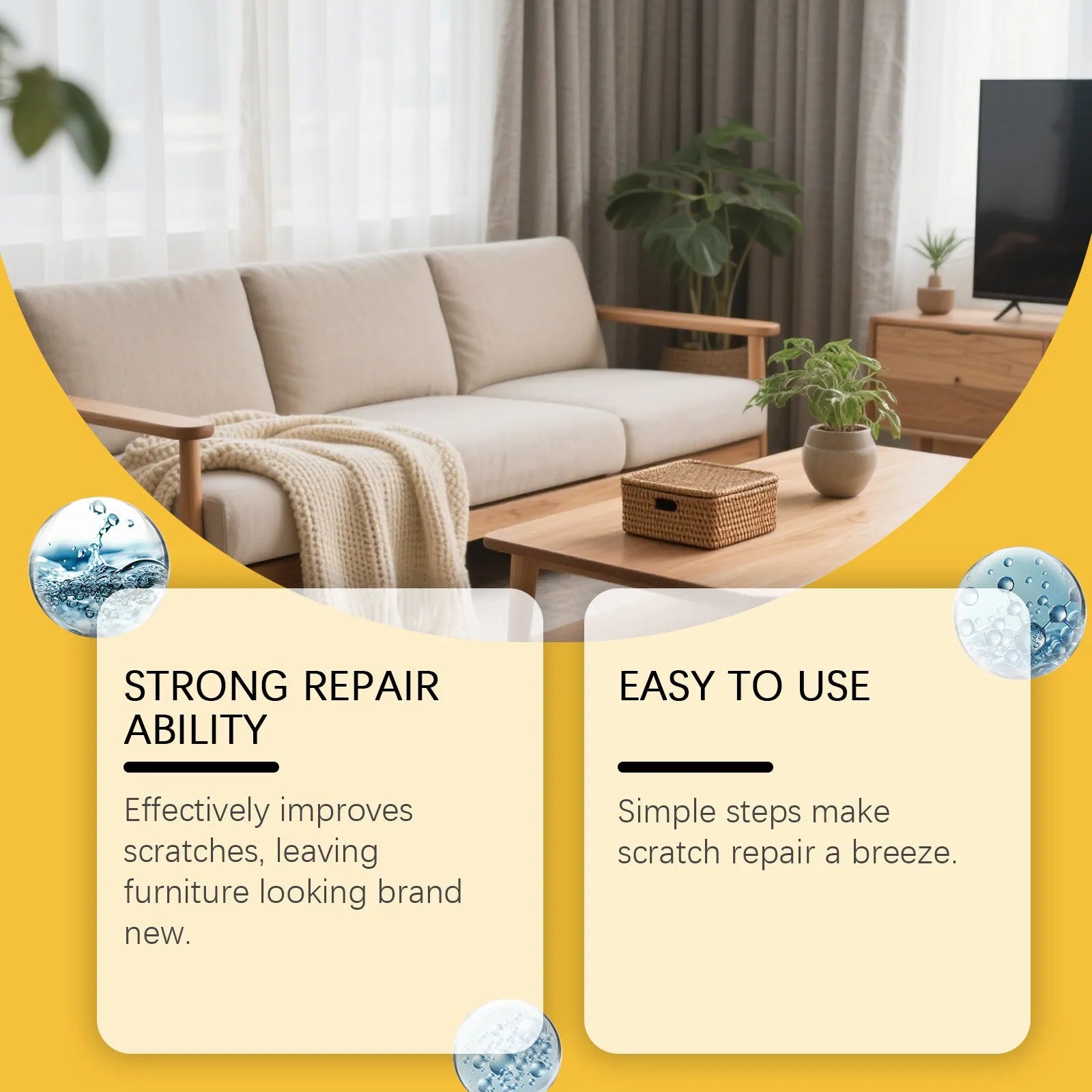 Wooden furniture scratch care agent bottle with microfibre towel for cleaning and polishing wooden surfaces