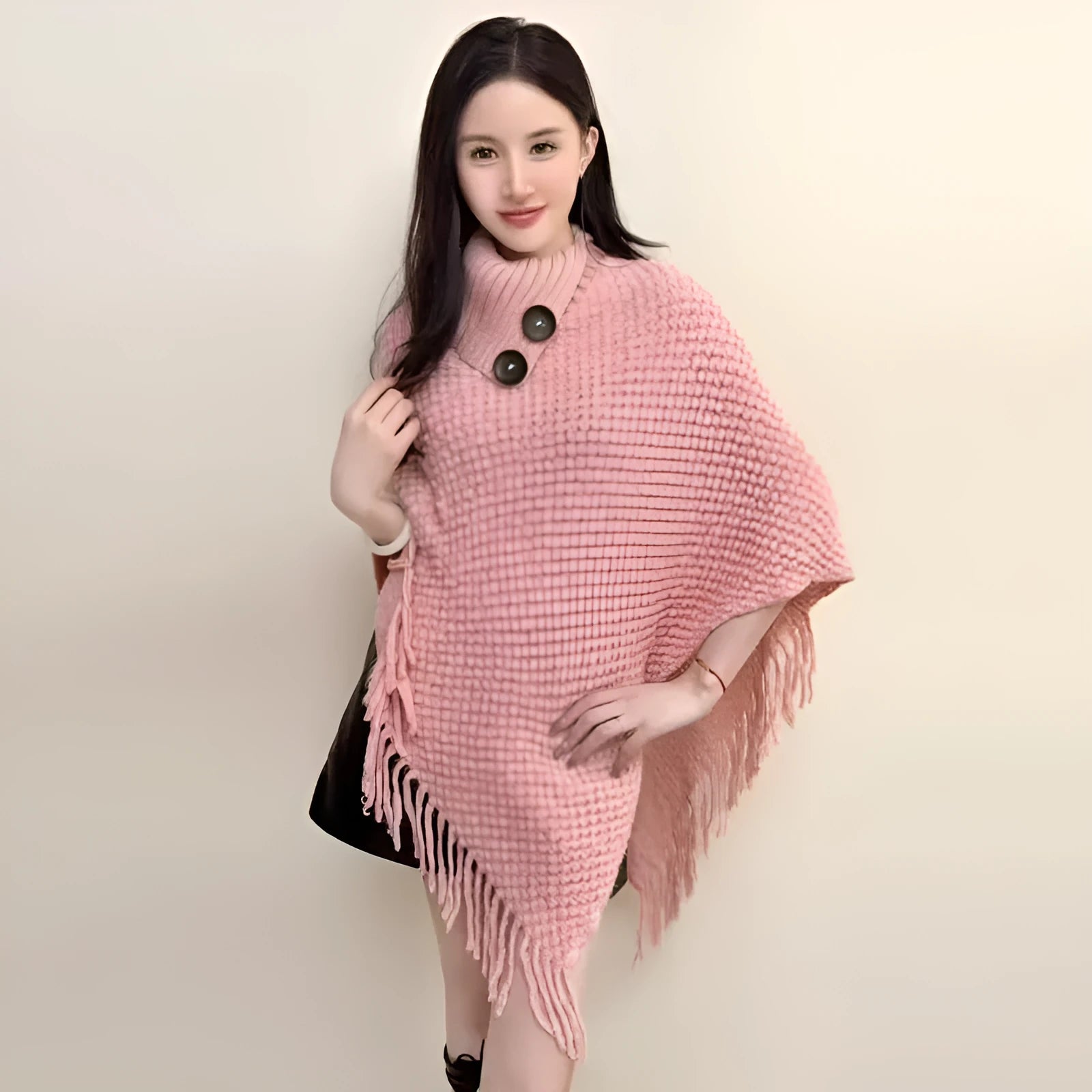 Women's triangle shawl cape in plush cashmere blend fabric with tassel detailing