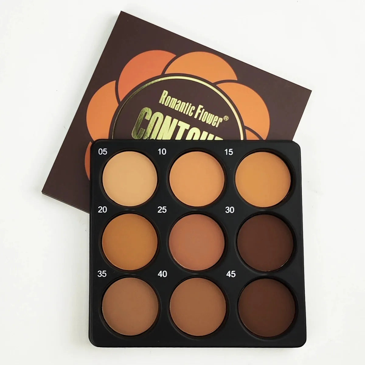 Dark matte makeup palette with nine waterproof colours in a repair disk case.