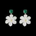 Dark green alloy floral earrings with needle flowers design for women