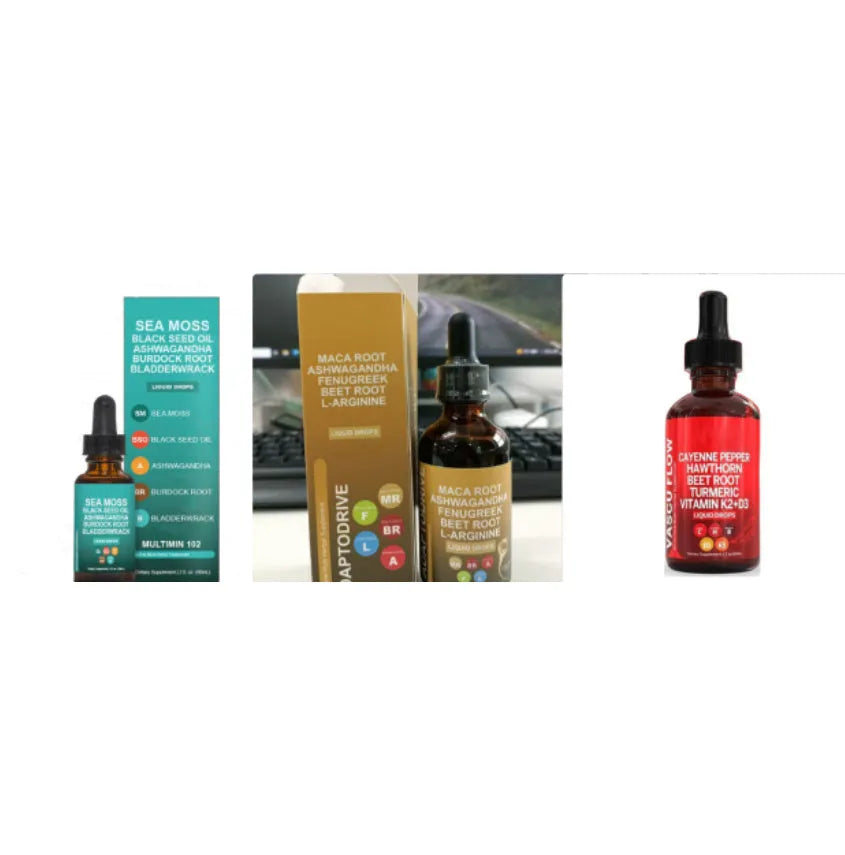 60ml bottle of Vitamin D3 and K2 liquid drops with hawthorn fruit extract and a dropper.