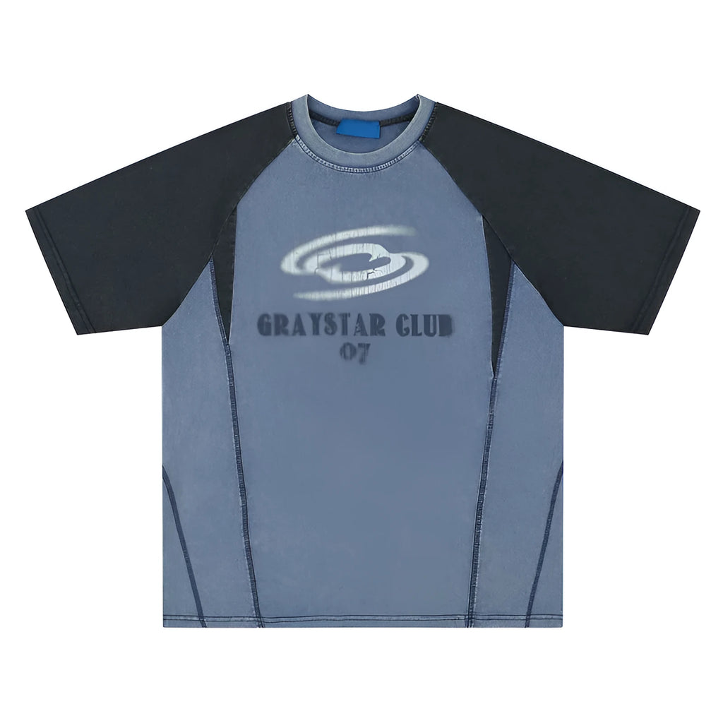 Blue hip hop letter print men's t-shirt with raglan sleeves in loose casual fit