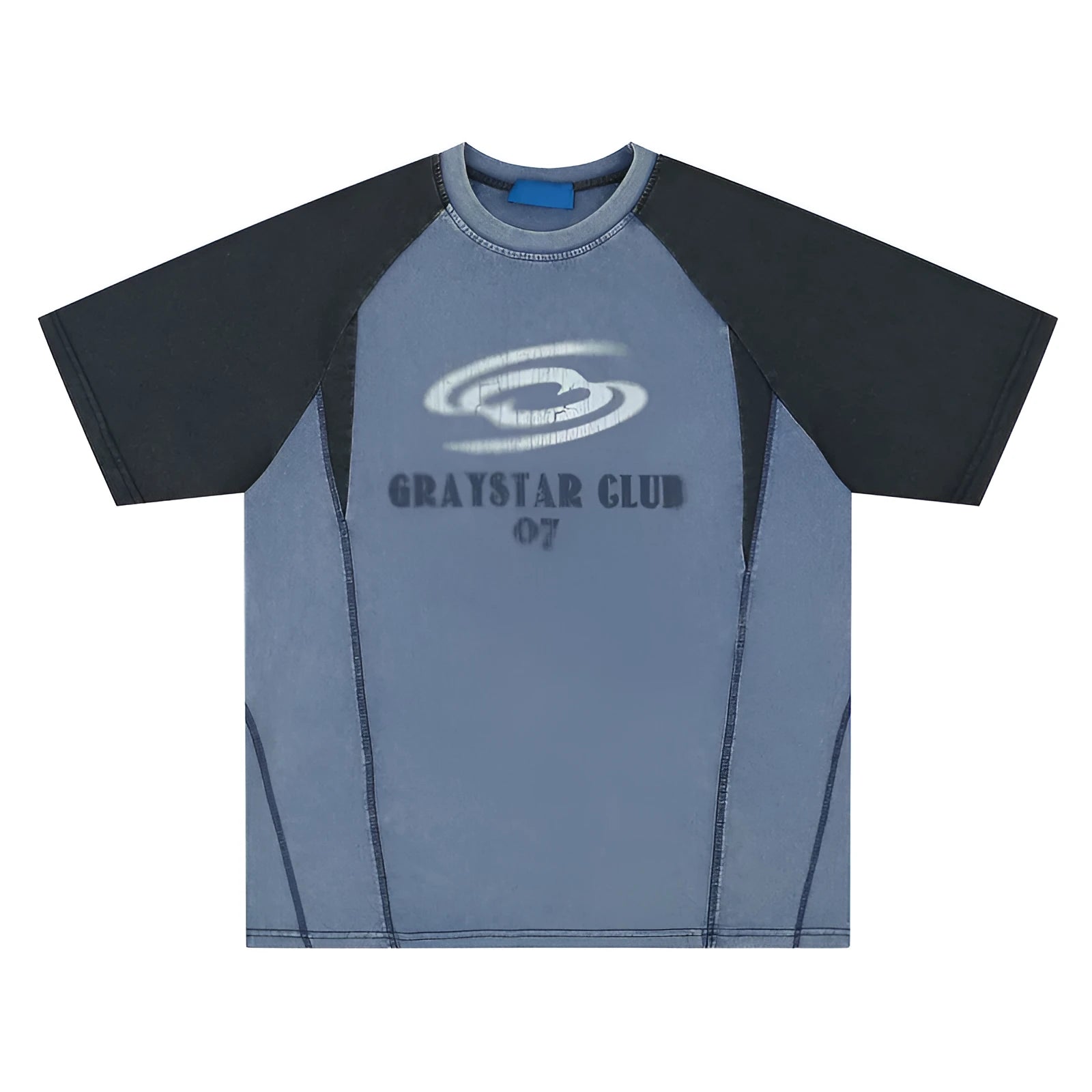 Blue hip hop letter print men's t-shirt with raglan sleeves in loose casual fit