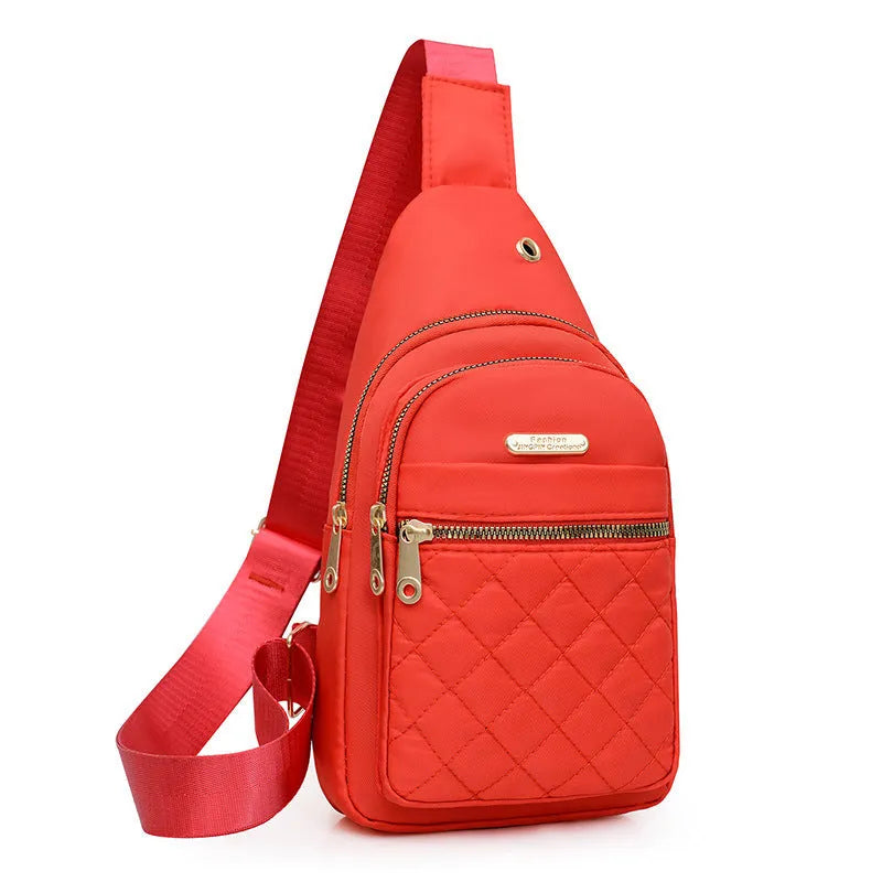 Oxford cloth crossbody sports chest bag in multiple colour options including dark blue, black, red, purple, and pink
